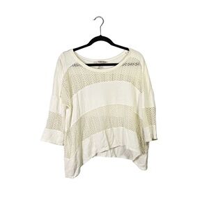 Forever 21 Contemporary White Stripe Lace Accent Flowy Boho Blouse Size Medium